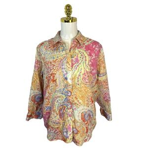 Lauren Ralph Lauren Multicolor‎ Paisley Floral Button Down Shirt Cotton Size XL